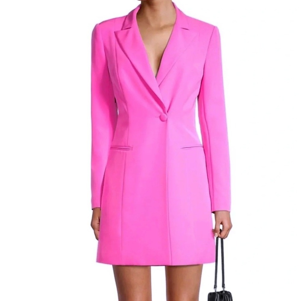 Aidan Aidan Mattox Bright Pink Tuxedo Dress VNeck Long Sleeve Size 10 Barbiecore